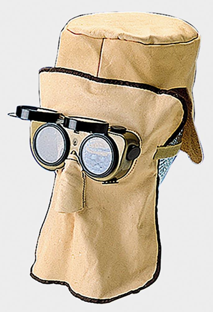 Ledermaske, mit hochklappbarer Kst.-Brille und Lederhaube, 45 cm