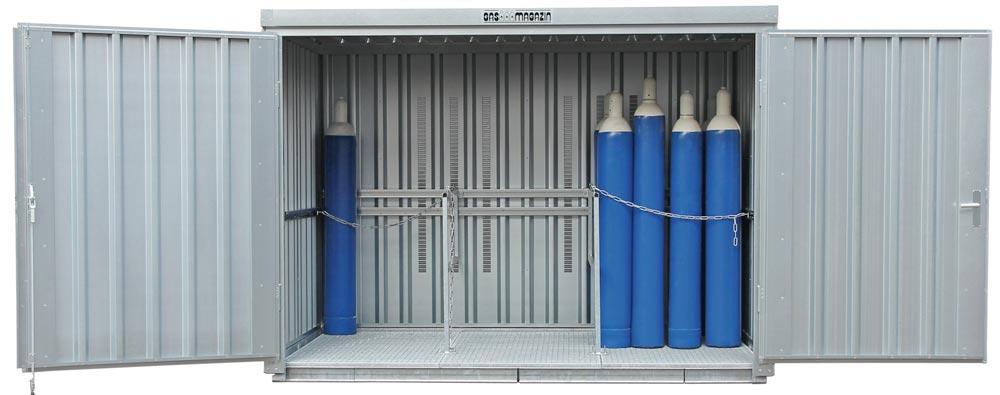 Safe-Gasmagazin, Verzinkt, mit Gitterrostboden, BxTxH 3005x2170x2250 mm, montiert, Kapazität 66 Flaschen 50 l