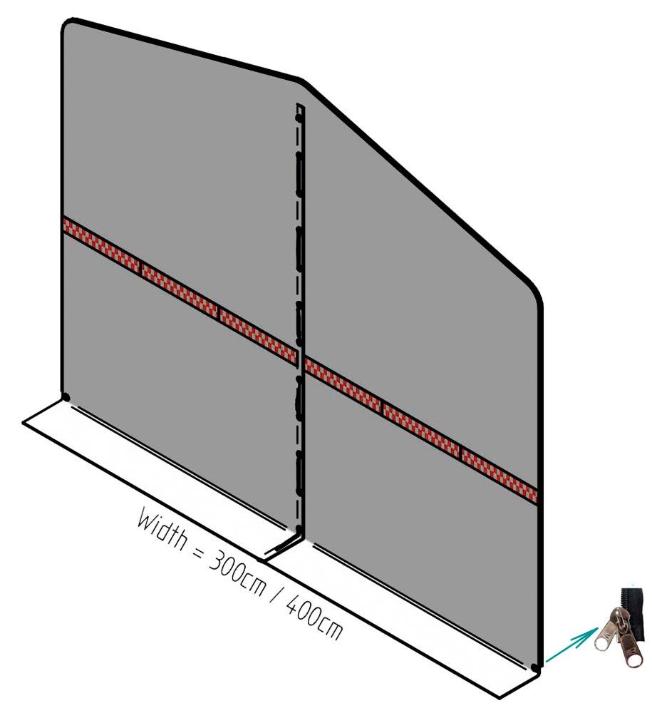 Giebelplane m. Laufer für Reissverschluss - B 300 cm