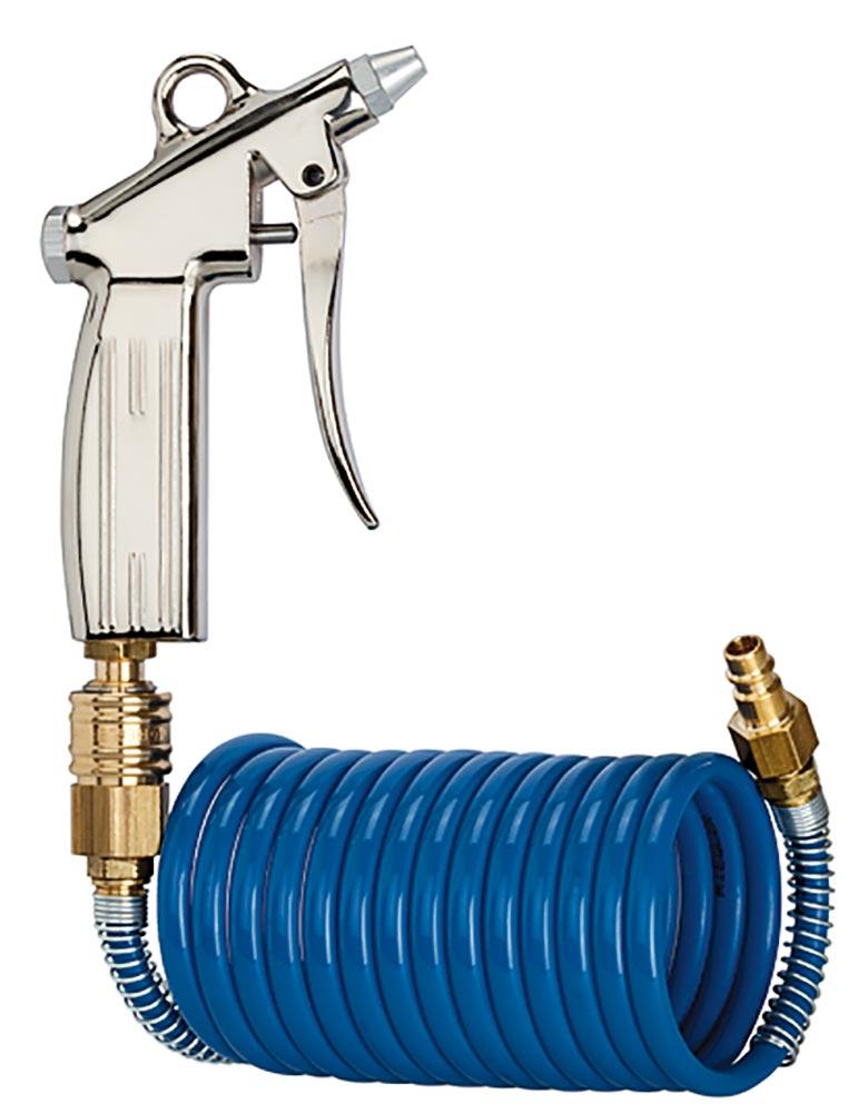 Spiralschlauch-Pistolen-Set, Polyamid, Schlauchd. 8x6 mm, Schlauchlänge 5,0 m, enthält Blaspistole, Spiralschlauch, Schnellverschlusskupplung, Nippel