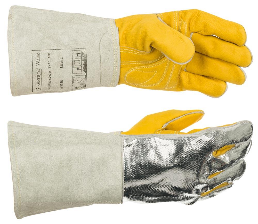 5-Fg.-Handschuhe Rindsleder, Alurückseite, Gr. L