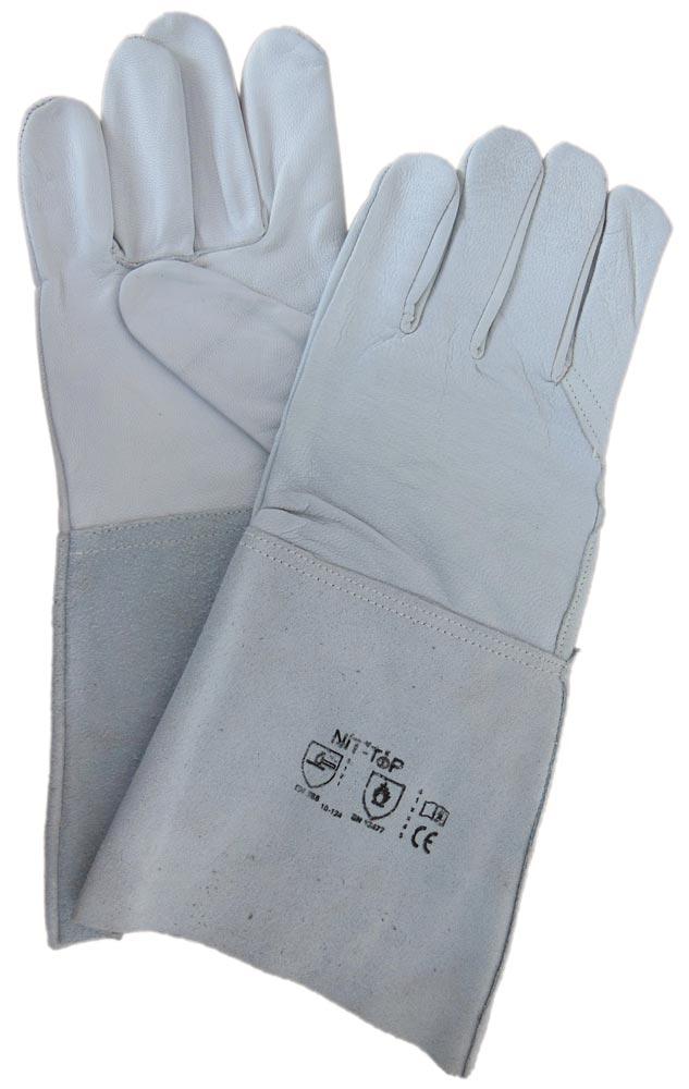 Schweißerhandschuhe 5-Finger lange Stulpe, Narbenleder