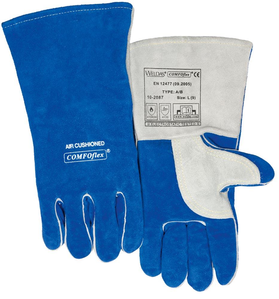 Schweißerhandschuhe blau, 35 cm XL mit verstärktem Daumen 